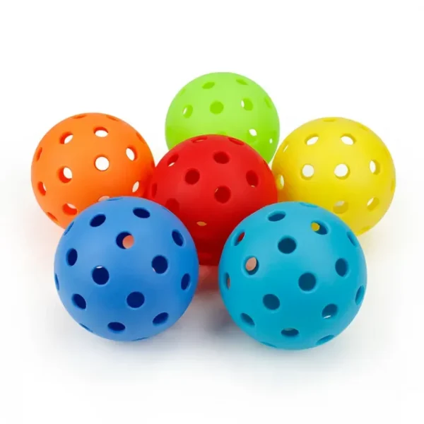 Set of six outdoor pickleball balls in different colors
