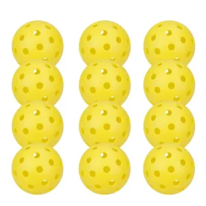 Set of twelve yellow outdoor pickleball balls.
